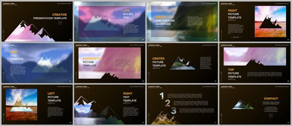 Presentations design, vector templates. Background for tourist camp, nature Stock-Illustration