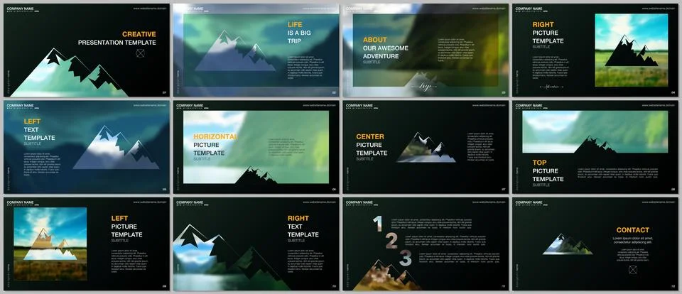 Presentations design, vector templates. Background for tourist camp, nature Stock Illustration