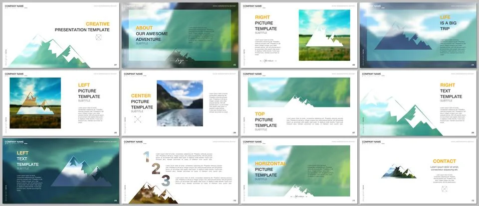 Presentations design, vector templates. Background for tourist camp, nature Stock Illustration