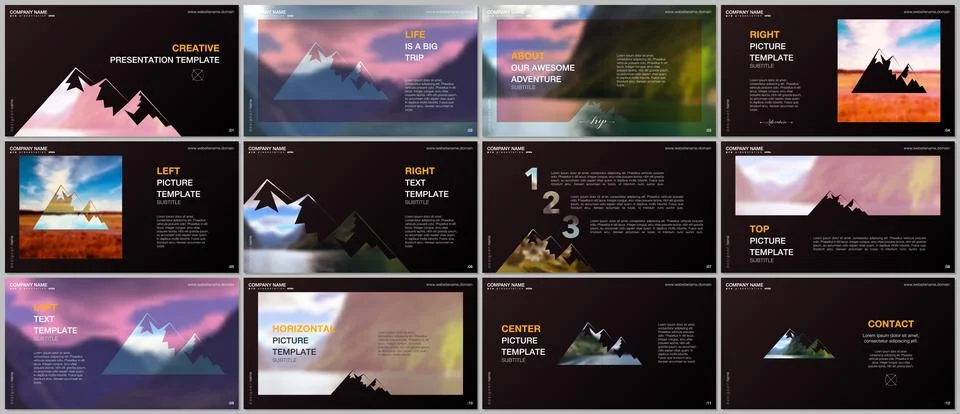 Presentations design, vector templates. Background for tourist camp, nature Stock Illustration