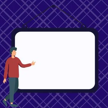 Presentator shows important information on whiteboard. Man show main message Stock Illustration