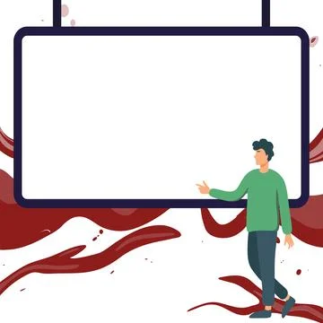 Presentator shows important information on whiteboard. Man show main message Stock Illustration