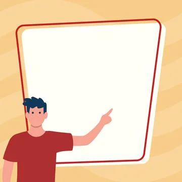Presentator shows important information on whiteboard. Man show main message Stock Illustration