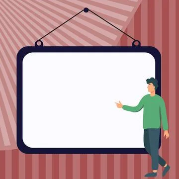 Presentator shows important information on whiteboard. Man show main message Stock Illustration