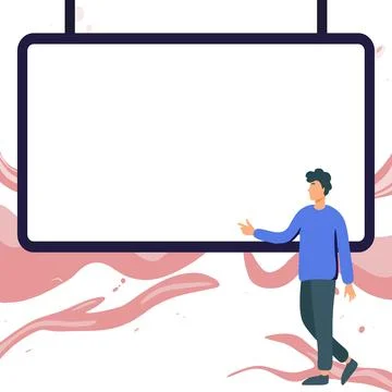 Presentator shows important information on whiteboard. Man show main message Stock Illustration