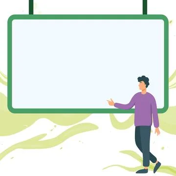 Presentator shows important information on whiteboard. Man show main message Stock Illustration