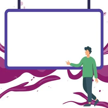 Presentator shows important information on whiteboard. Man show main message Stock Illustration