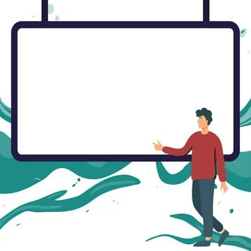 Presentator shows important information on whiteboard. Man show main message Stock Illustration