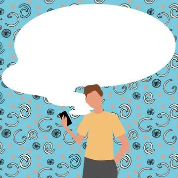 Presenter With Conversation Bubble Showing New Announcement. Colleague Speech イラスト素材