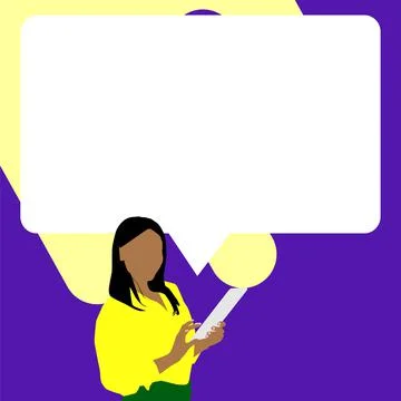 Presenter With Conversation Bubble Showing New Announcement. Colleague Speech Stock Illustration