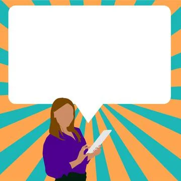Presenter With Conversation Bubble Showing New Announcement. Colleague Speech Stock Illustration