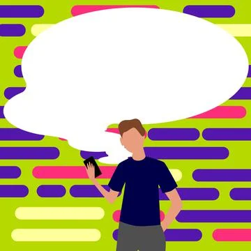 Presenter With Conversation Bubble Showing New Announcement. Colleague Speech Stock Illustration