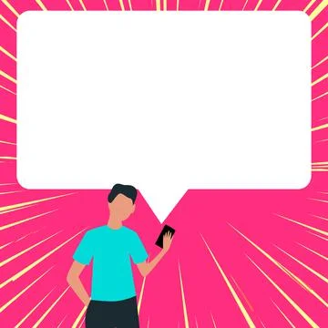 Presenter With Conversation Bubble Showing New Announcement. Colleague Speech Stock Illustration