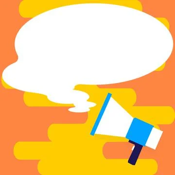 Presenter With Conversation Bubble Showing New Announcement. Colleague Speech Stock Illustration