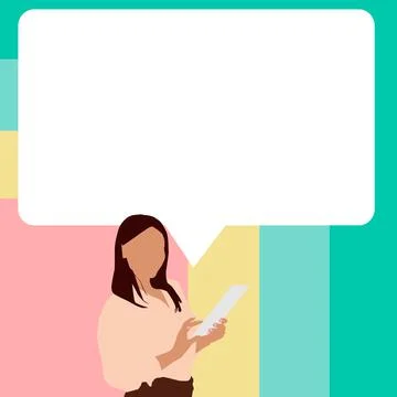 Presenter With Conversation Bubble Showing New Announcement. Colleague Speech Stock Illustration