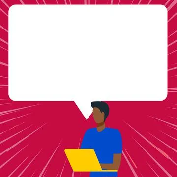 Presenter With Conversation Bubble Showing New Announcement. Colleague Speech Stock Illustration