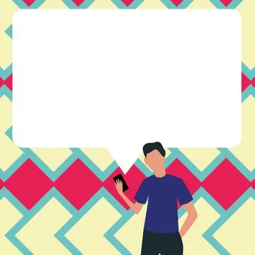 Presenter With Conversation Bubble Showing New Announcement. Colleague Speech イラスト素材
