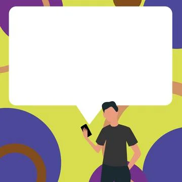 Presenter With Conversation Bubble Showing New Announcement. Colleague Speech Stock Illustration