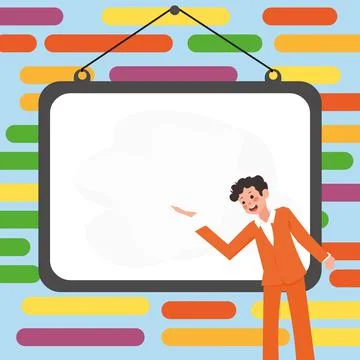 Presenter With Conversation Bubble Showing New Announcement. Colleague Speech Stock Illustration