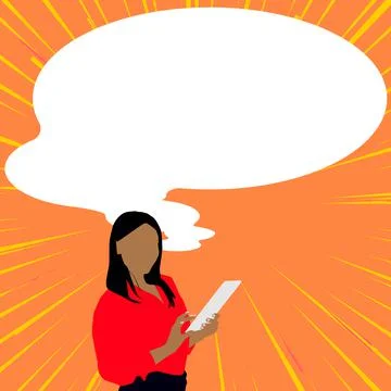 Presenter With Conversation Bubble Showing New Announcement. Colleague Speech Stock Illustration