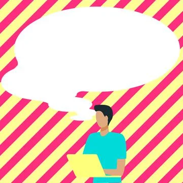 Presenter With Conversation Bubble Showing New Announcement. Colleague Speech Stock Illustration