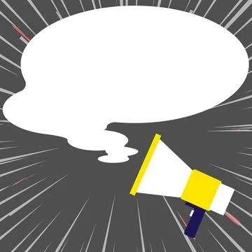Presenter With Conversation Bubble Showing New Announcement. Colleague Speech Stock Illustration
