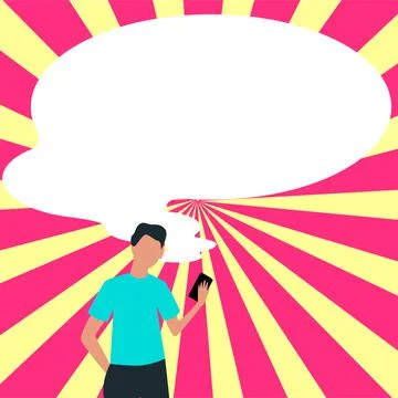 Presenter With Conversation Bubble Showing New Announcement. Colleague Speech Stock Illustration