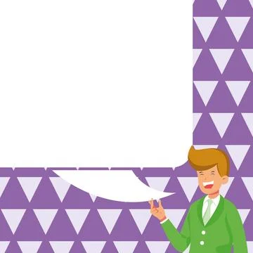 Presenter With Conversation Bubble Showing New Announcement. Colleague Speech Illustrazione stock