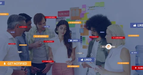 Presenter holding card starting whiteboard meeting causing CTA icons swarming Stock Footage 314849945