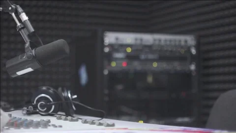 The presenter at the microphone radio Stock Footage