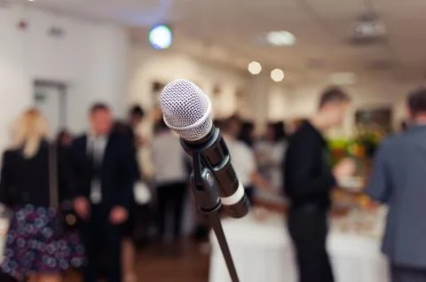Presenter with a microphone. toastmaster at a wedding. mc Stock Photos