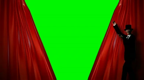 Presenter Opening Curtains to Green Screen HD1080 Video stock 478136