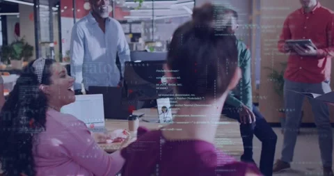 Presenter opening folder and addressing business team, colleague laughing then Stock Footage 319683992