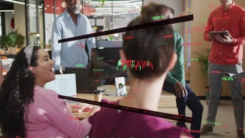 Presenter opening folder and starting presentation in office, animated tickers Stock Footage 332844080