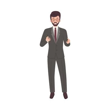 Presenter or businessman speaker explains or presents, flat vector isolated. Stock Illustration