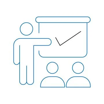 Presenter Pointing to Board with Checkmark Icon for Business Seminar Ilustração Stock