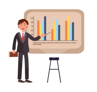 Presenter on Seminar Explaining Chart on Board Ilustración de archivo