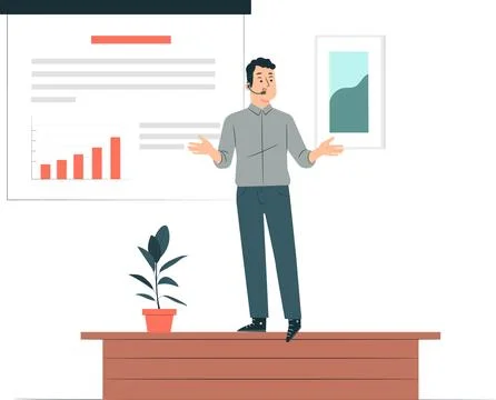 The presenter stands on the stage, Vector Stock Illustration