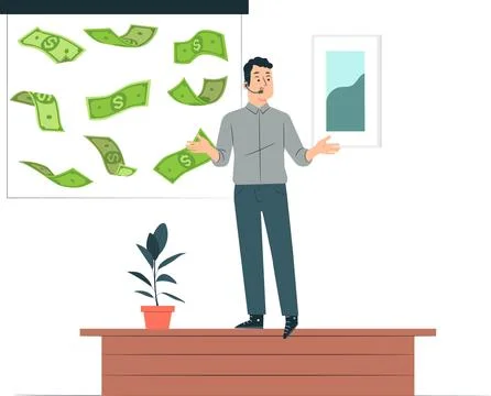 The presenter stands on the stage.Vector Stock Illustration