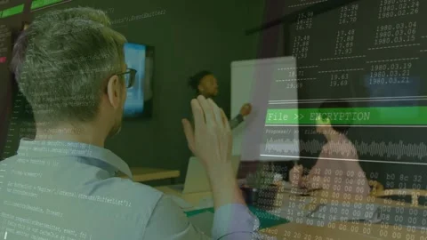 Presenter writing chart in business causing FileENCRYPTION overlay while front Stock Footage 333035006