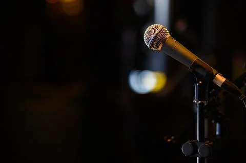 Presenter's microphone at an event Stock Photos