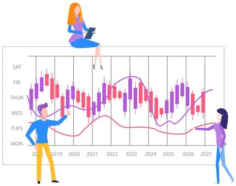 Presenters show statistical indicators and data on diagram. Colleagues giving Stock Illustration