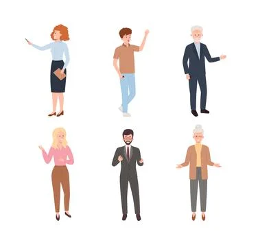 Presenters speakers explaining during presentation, flat vector isolated. 스톡 일러스트