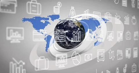 Presenting 3D Earth globe floating at center of digital interface, with bar Stock Illustration