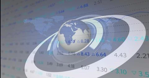 Presenting 3D Earth globe rotating in abstract dashboard, with orbital rings and Stock Illustration