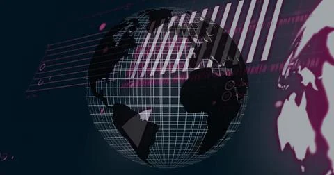 Presenting 3D wireframe globe with continents and grid overlay, featuring Stock Illustration