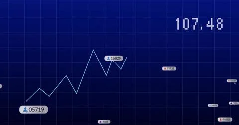 Presenting analytics dashboard showing light blue line graph on grid background, Stock Illustration