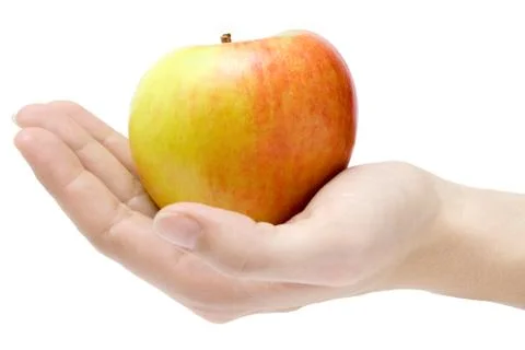 Presenting an Apple Isolated on a White Background Foto stock