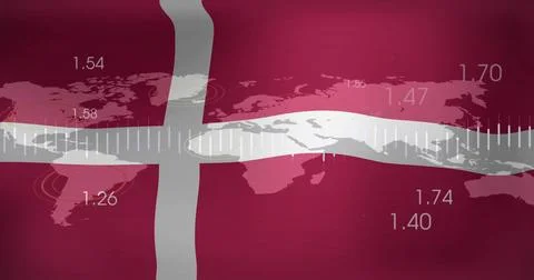 Presenting central graphic in digital visualization, with white cross, world Illustrazione stock