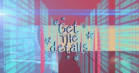 Presenting central hand-drawn text glowing in data corridor with panels, numeric 스톡 사진